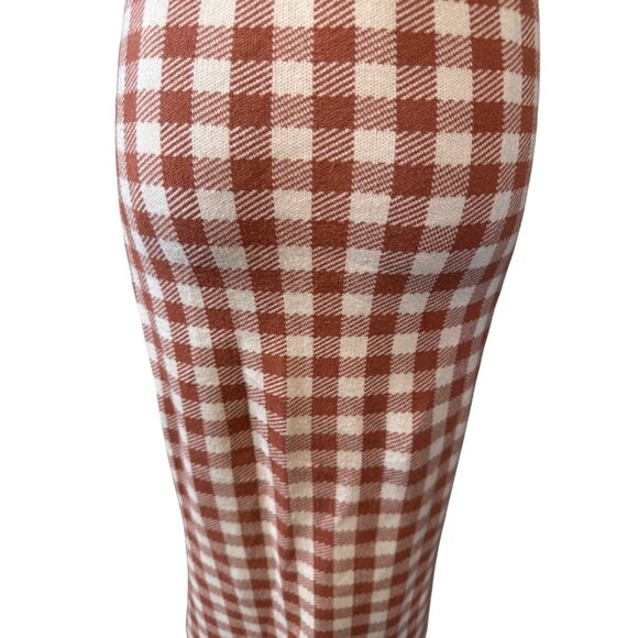 2/$30 Madewell XS Midi Skirt Red Brown & White Gingham Check Elastic Waist Knit - Picture 10 of 14